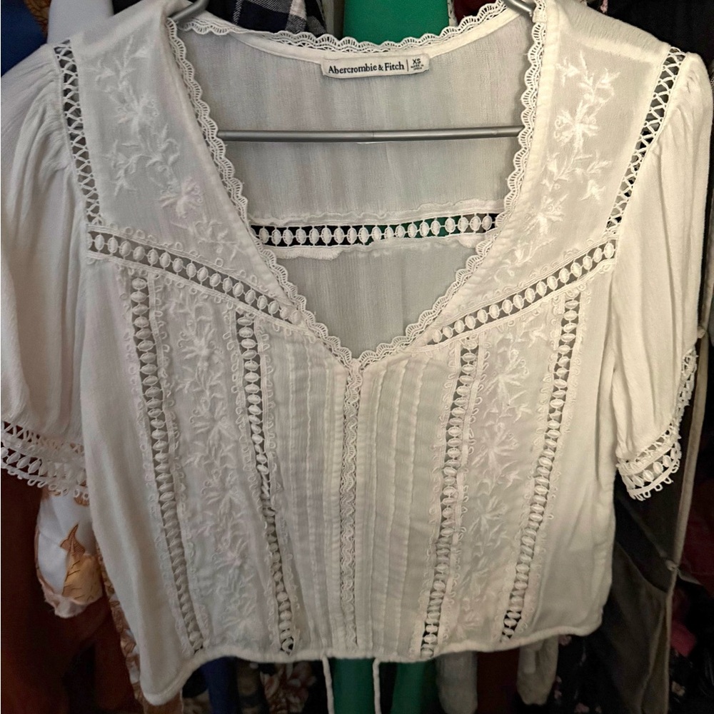 Abercrombie & Fitch Ivory Lace Detail Top